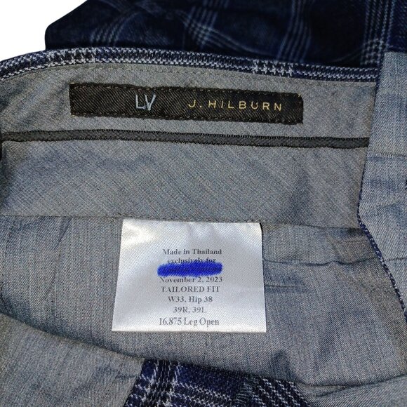 J Hilburn Mens Tailored Wool-Cashmere Pants Blue Plaid W33 L28 Heritage Luxury - Picture 3 of 8
